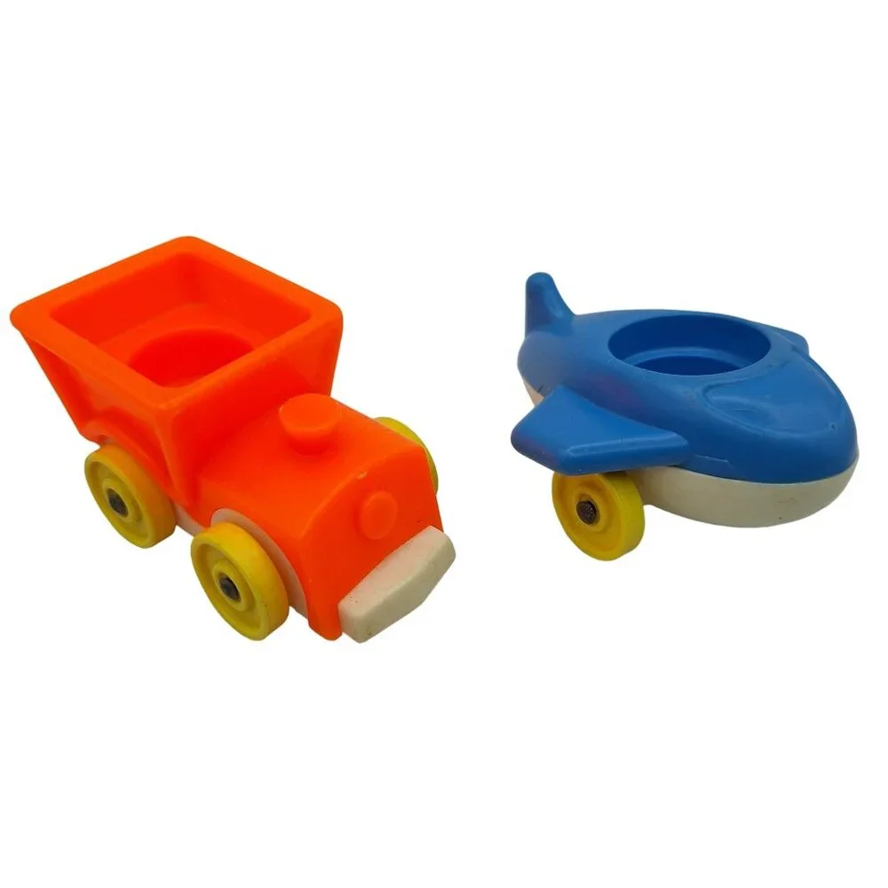 Fischer Price Truck Airplane Plastic USA Orange Blue Toddler Toy Vehicle Vintage